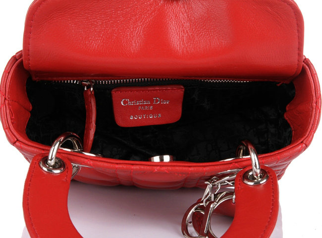 mini lady dior lambskin leather bag 6321 red with silver hardware